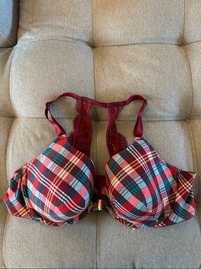 Lane Bryant Red Plaid Padded Bra with Teal Accents